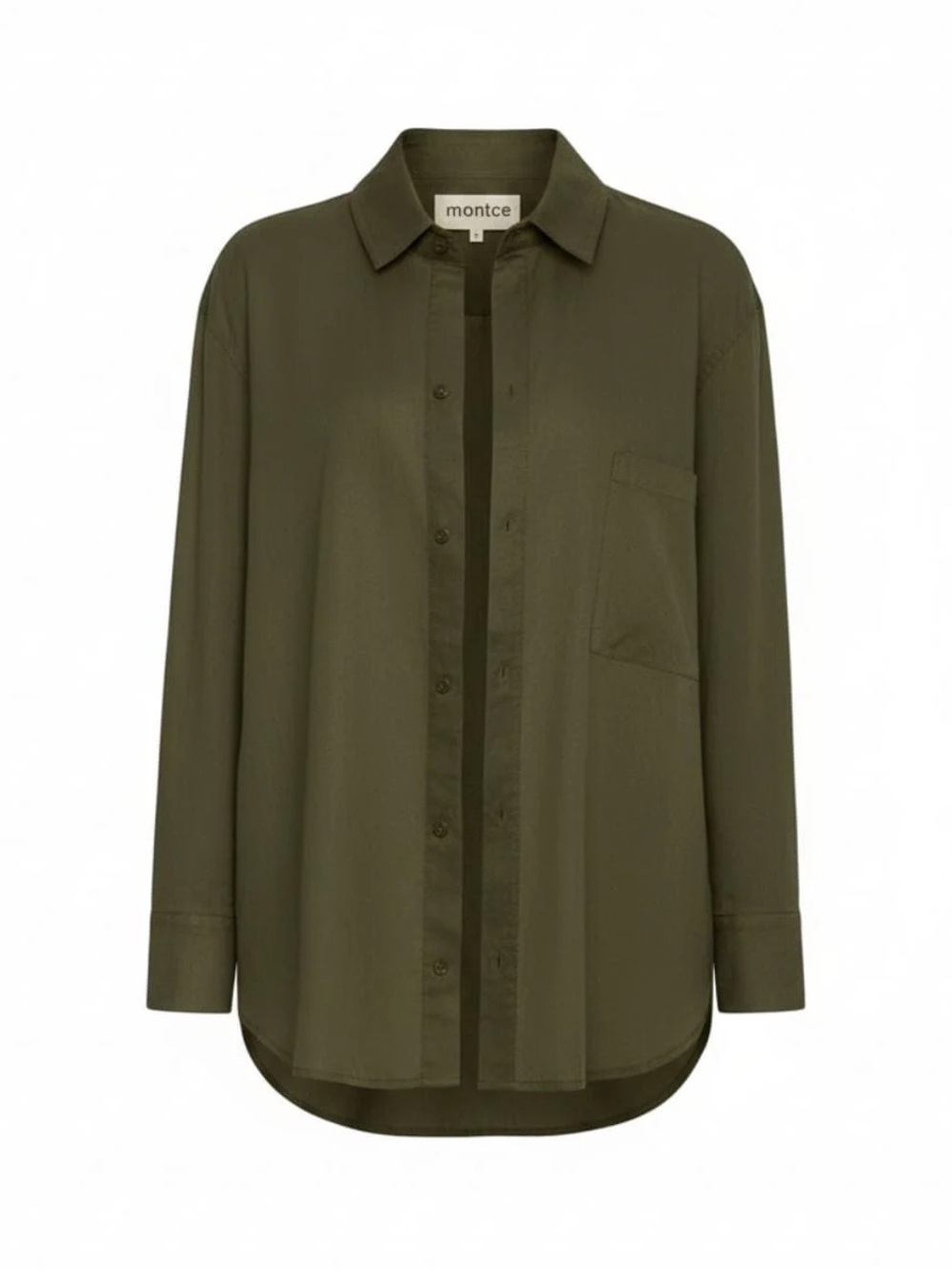 Montce Linen Blend Olive Boyfriend Oversized Button Down Shirt - S